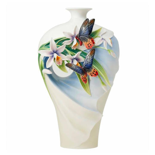【彼达思】法蓝瓷 FZ03726花现幸福 曙凤蝶与一叶兰瓷瓶 商品图0