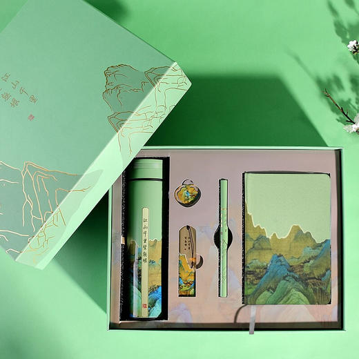 清朴堂·千里江山智能温显保温杯书写五件套 本子*1+书签*1+笔*1+书扣*1+杯子*1+ 商品图3