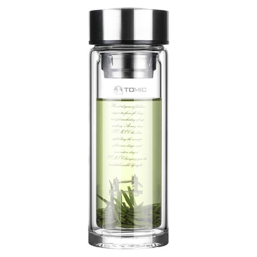 特美刻（TOMIC）双层玻璃杯男女士家用高档带过滤网茶杯商务办公水杯隔热透明特美赢杯子TG82003本色360ML 商品图1