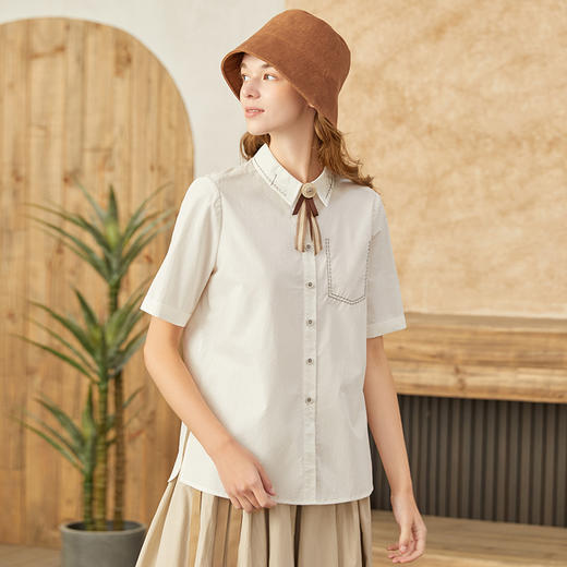 famecoco范可儿甜飒风女装衬衫夏季轻奢小众炸街上衣纯棉通勤F223BA005 商品图0