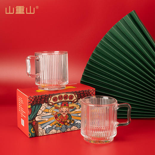 山重山玻璃水杯礼品客户小礼物办公室家用泡茶杯350ml多功能玻璃杯套装伴手礼9016财神杯礼盒装 （圆通）财神杯2件套 商品图2