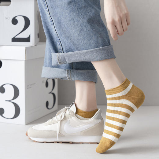 【女士粗条纹船袜】日式简约无印春夏款长绒棉双针条纹款女式高筒船袜良品休闲女袜 商品图10