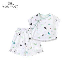 英氏-内衣类（夏）F2嬉竹满印短套装英氏白100CM