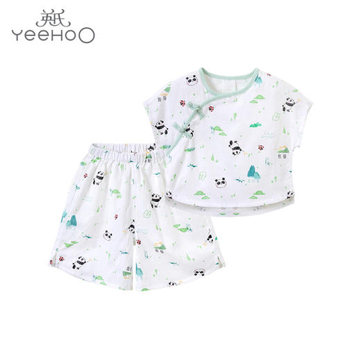 英氏-内衣类（夏）F2嬉竹满印短套装英氏白100CM 商品图0