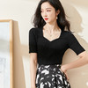 剩S 米思阳2024夏季新款时尚通勤针织T恤薄款桃心领修身短袖上衣0727 商品缩略图1