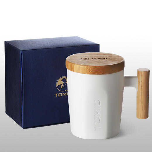 特美刻（TOMIC）马克杯 带盖咖啡杯子情侣陶瓷杯创意木柄牛奶杯水杯随手茶杯 TCL1329 白色400ML 商品图2