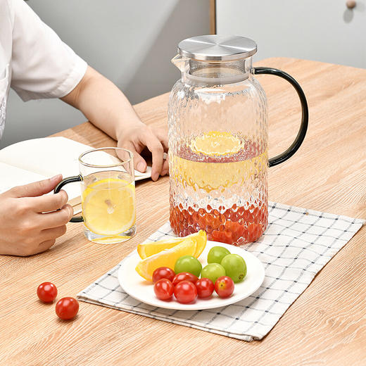 山重山玻璃杯水杯凉水壶套装家用耐高温泡茶杯高硼硅玻璃水杯带把手大容量茶壶 【顺丰】菠萝壶1800ml+4色把杯 商品图5