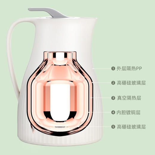 特美刻（TOMIC）保温壶家用办公热水瓶玻璃内胆真空保温水壶1L大容量开水瓶 TJ10008 白色 商品图7