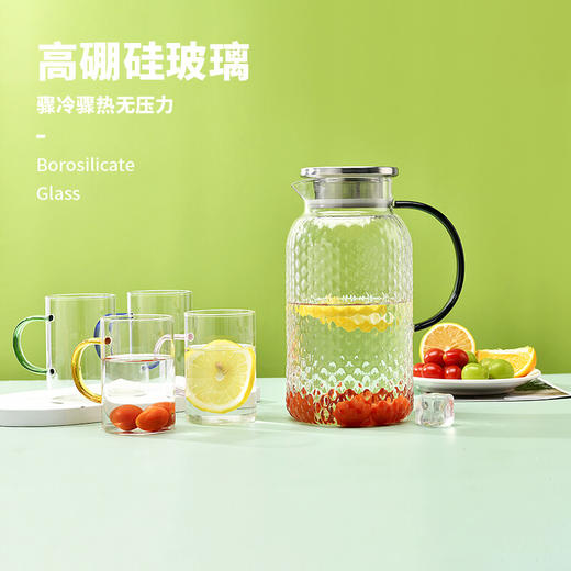 山重山玻璃杯水杯凉水壶套装家用耐高温泡茶杯高硼硅玻璃水杯带把手大容量茶壶 【顺丰】菠萝壶1800ml+4色把杯 商品图6