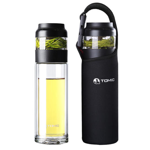特美刻（TOMIC）玻璃杯双层玻璃杯男女士便携过滤水杯子茶水分离创意随手泡茶特美赢杯 TG82001 280ML 绅士黑 商品图1