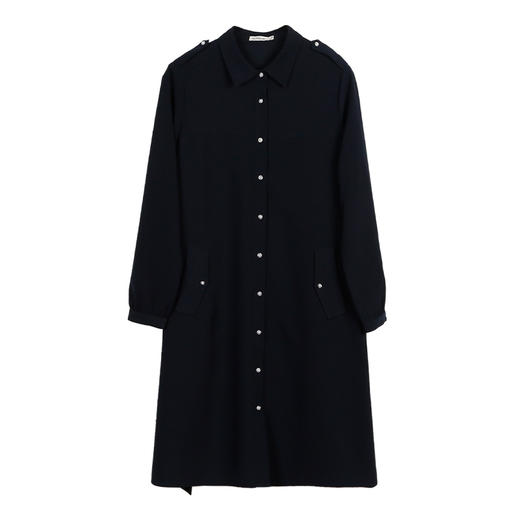 METTE22年春夏新品女士中长款连衣裙时尚系带收腰长袖雪纺衬衫裙 商品图5