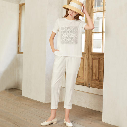 famecoco范可儿裤子女夏薄款白色直筒休闲裤时髦时尚洋气F223GA027 商品图1