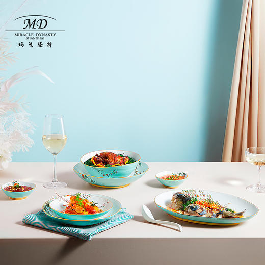 【6F】玛戈隆特 玉堂富贵8人份碗碟餐具套装釉中彩汤盘平盘鱼盘调羹汤勺 商品图4