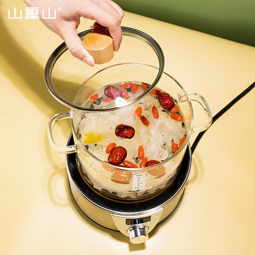 山重山家用炖锅加厚汤锅透明玻璃煲带盖碗婴儿辅食锅双耳高硼硅小奶锅泡面汤碗微波炉加热 1600ml双耳炖锅 商品图6