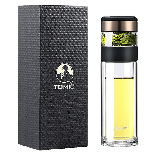 特美刻（TOMIC）双层玻璃杯男士茶杯便携茶水分离杯办公室泡茶水杯家用防烫透明杯子 TG80708 绅士黑 商品图7