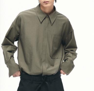 SimP/Y22001立体贴袋基础款翻领长袖衬衫 商品图0