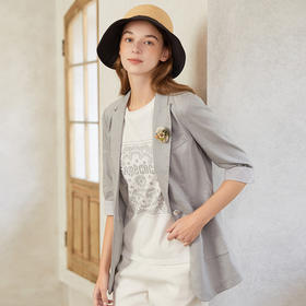 Famecoco范可儿灰色休闲西装外套女小个子新款气质时尚西服夏F223AW003
