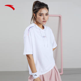 安踏短袖女2022夏季新款连帽T恤运动上衣162227159-1