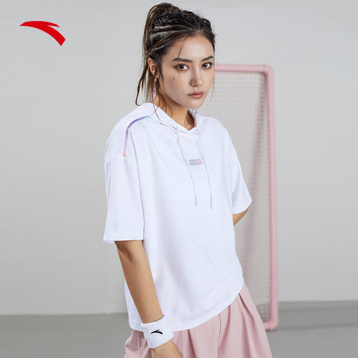 安踏短袖女2022夏季新款连帽T恤运动上衣162227159-1 商品图0