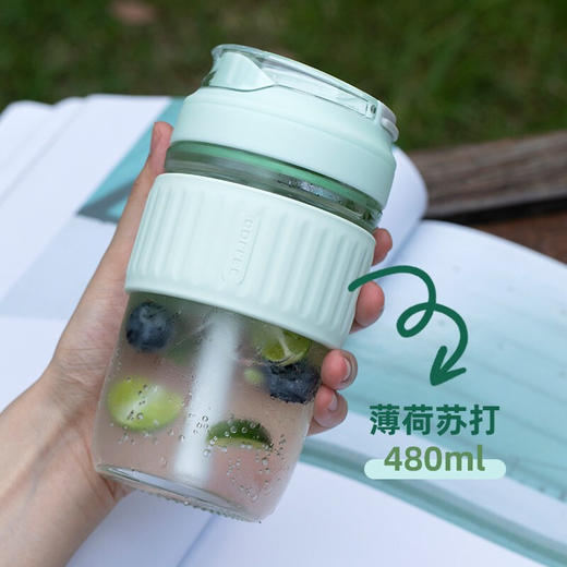 特美刻（TOMIC）玻璃杯 咖啡杯手持玻璃杯男女学生便携吸管杯ins风茶水杯子 TG82027浅绿色 480ML 商品图0