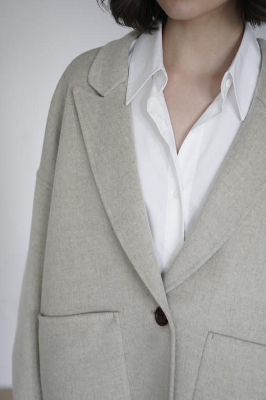 Puree｜#0315 羊绒羊毛混纺拼接设计oversized夹克 [黑 / 燕麦 / 绿] 商品图4