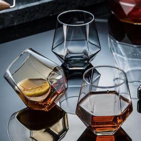 【2只/6只装】玻璃杯钻石网红ins水杯两件套/六件套六角杯菱形炫彩金边透明玻璃杯子