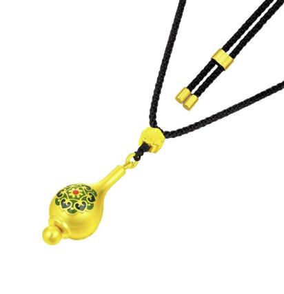 周大福传承如来敦煌四季平安足金黄金莲瓶珐琅吊坠挂坠R24931 商品图1