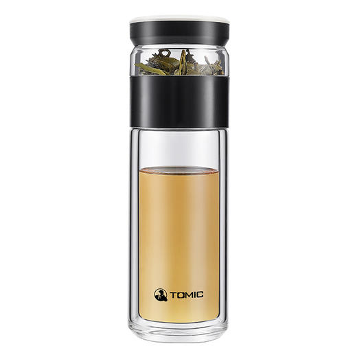 特美刻（TOMIC）玻璃杯茶水分离杯家用双层玻璃水杯便携商务办公泡茶杯 TG80703 黑色400ML 商品图0