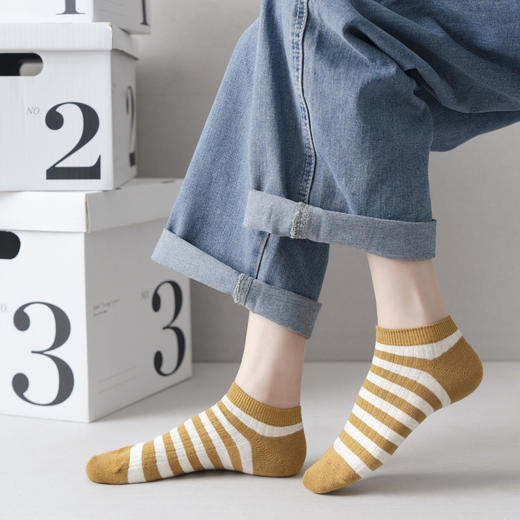 【女士粗条纹船袜】日式简约无印春夏款长绒棉双针条纹款女式高筒船袜良品休闲女袜 商品图11