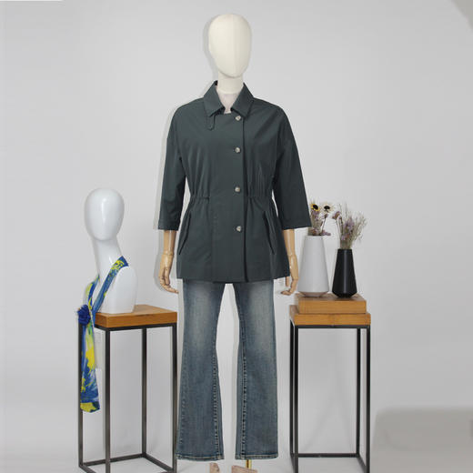 FOCALS福柯斯新款休闲收腰七分袖短款纯色外套风衣F2YAF199G7 商品图4