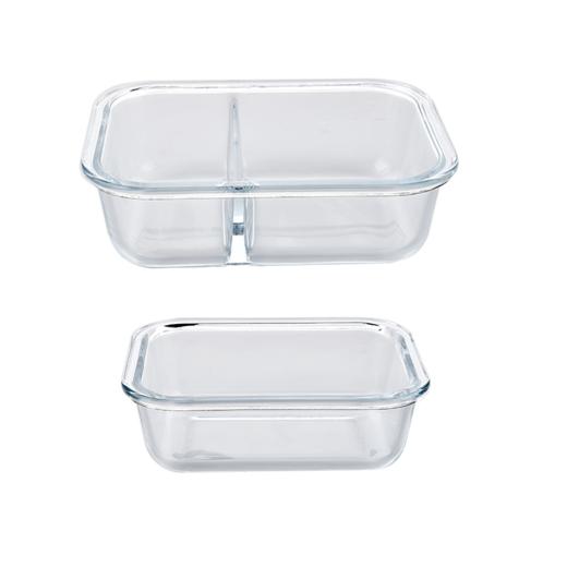 山重山保鲜碗玻璃饭盒微波炉专用碗盒上班族学生带饭高硼硅玻璃便当盒带盖套装餐盒大容量密封碗 【顺丰】2隔断1L+640ml+包+餐具【天蓝】 商品图9