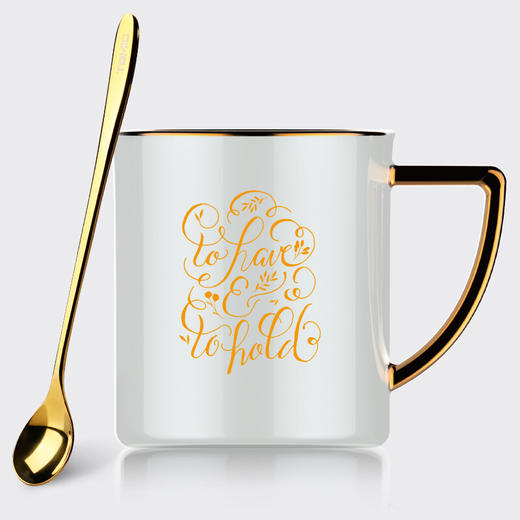 TOMIC特美刻茶杯陶瓷/马克杯 北欧风简约描金陶瓷马克杯创意情侣水杯早餐咖啡牛奶杯子 TC85001 300ml 白色 商品图0