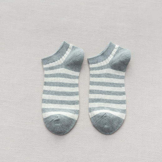 【女士粗条纹船袜】日式简约无印春夏款长绒棉双针条纹款女式高筒船袜良品休闲女袜 商品图3