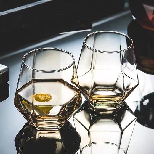 【2只/6只装】玻璃杯钻石网红ins水杯两件套/六件套六角杯菱形炫彩金边透明玻璃杯子 商品图3