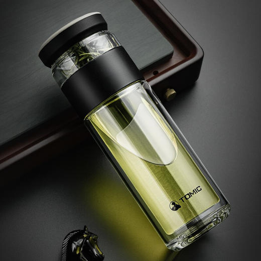 特美刻（TOMIC）玻璃杯茶水分离杯家用双层玻璃水杯便携商务办公泡茶杯 TG80703 黑色400ML 商品图8
