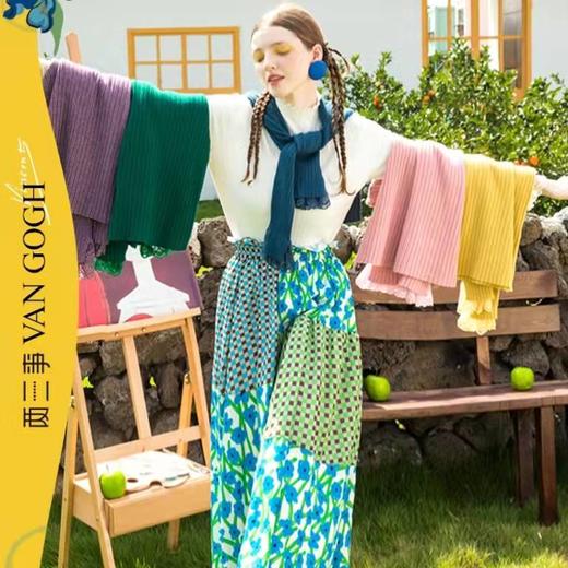 两三事梵高系列 青衫 秋季新款复古蕾丝拼接打底高领针织衫女 商品图0