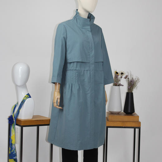 FOCALS福柯斯新款宽松休闲立领七分袖中长款外套风衣F2YAF056BA 商品图1