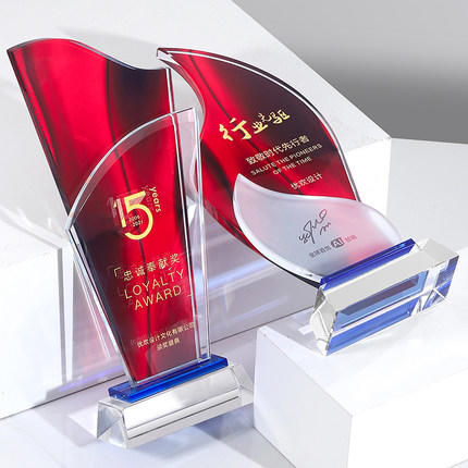 红色水晶奖杯定制创意高档大气新款荣誉奖牌优秀员工退伍休纪念品 商品图4
