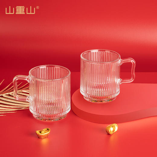 山重山玻璃水杯礼品客户小礼物办公室家用泡茶杯350ml多功能玻璃杯套装伴手礼9016财神杯礼盒装 （圆通）财神杯2件套 商品图4