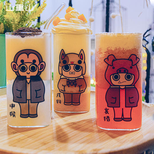 山重山（MOM）玻璃杯子女生水杯喝水牛奶杯家用网红咖啡杯 高颜值ins风 卯（兔）400ml耐高温可微波 商品图2