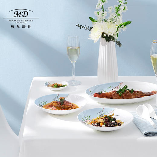 【6F】玛戈隆特 4人骨瓷餐具套装碗碟套装 轻奢中式家用碗盘碟 礼盒包装 20头雨花轩 20头（4人份） 商品图1