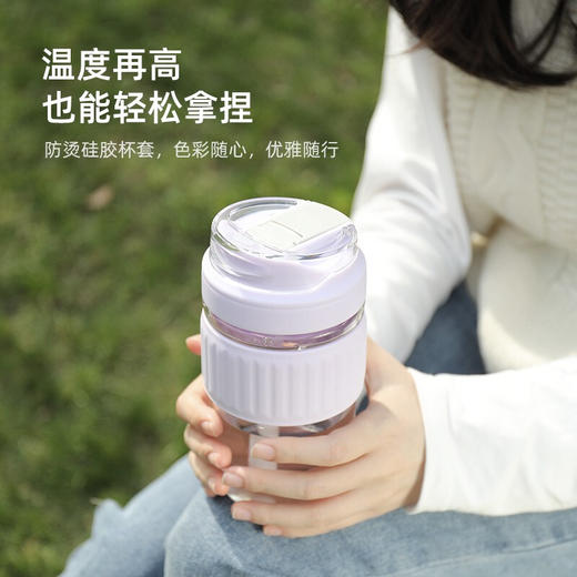 特美刻（TOMIC）玻璃杯 咖啡杯手持玻璃杯男女学生便携吸管杯ins风茶水杯子 TG82027浅绿色 480ML 商品图2