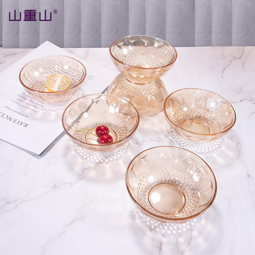 山重山（MOM）玻璃碗套装水果沙拉碗大容量玻璃餐具微波炉耐热泡面碗加厚汤碗透明碗 【顺丰】琥珀色小碗6件套【5英寸】 商品图0