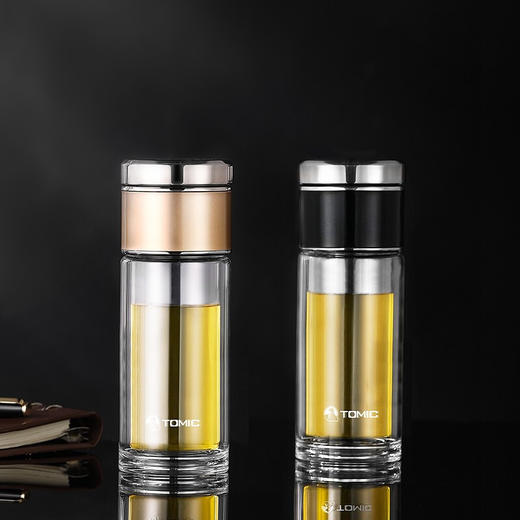 特美刻（TOMIC）茶水分离杯双层隔热玻璃杯迷你便携泡茶杯带过滤水杯特美赢杯TG80716 金色 230ML 商品图6
