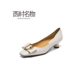 西村名物2022春季新款时尚细跟漆皮气质通勤性感中跟单鞋女X22AE19071
