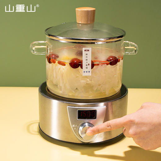 山重山家用炖锅加厚汤锅透明玻璃煲带盖碗婴儿辅食锅双耳高硼硅小奶锅泡面汤碗微波炉加热 1600ml双耳炖锅 商品图7