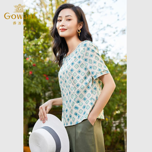 乔万尼真丝衬衫女新款重磅桑蚕丝高端短袖上衣EF2C308 商品图3
