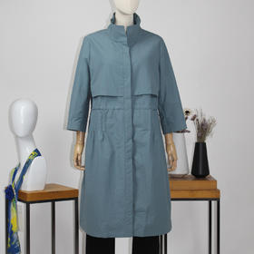 FOCALS福柯斯新款宽松休闲立领七分袖中长款外套风衣F2YAF056BA