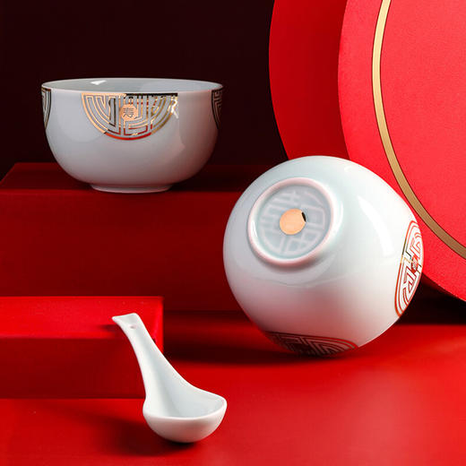 清朴堂 禧福世家餐具套装 鸡翅木筷6双+隐青碗6只+勺6只+碟6只 商品图2