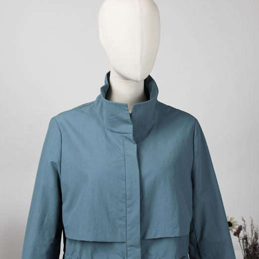 FOCALS福柯斯新款宽松休闲立领七分袖中长款外套风衣F2YAF056BA 商品图3